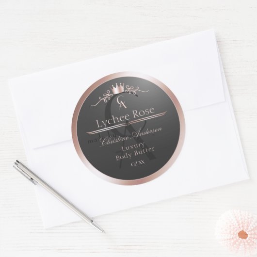 Anthracite Product Label Rose Gold Frame Monogram (Envelop)