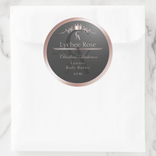 Anthracite Product Label Rose Gold Frame Monogram (Tas)