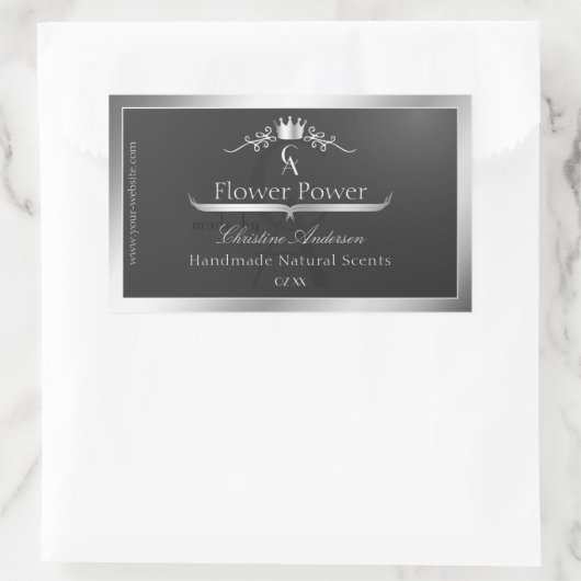 Anthracite Product Label Silver Frame and Monogram (Tas)