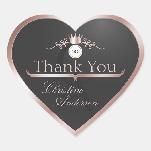 Anthracite Rose Gold Frame Logo Monogram Thank You Hart Sticker (Voorkant)