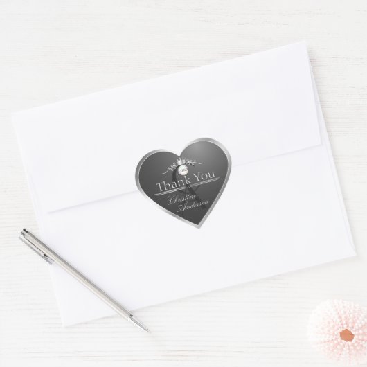 Anthracite Silver Frame Logo Monogram Thank You Hart Sticker (Envelop)