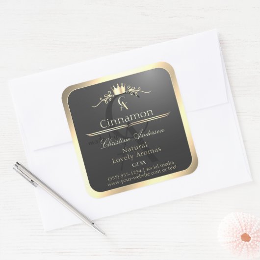 Anthracite with Gold Border Monogram Product Label (Envelop)