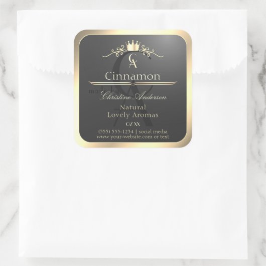 Anthracite with Gold Border Monogram Product Label (Tas)