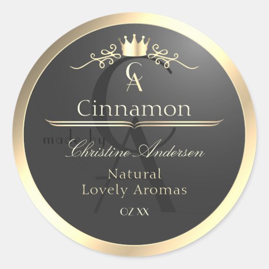 Anthracite with Gold Border Monogram Product Label (Voorkant)
