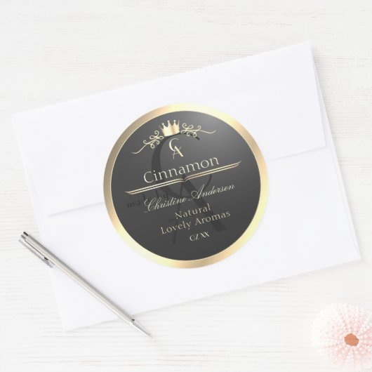 Anthracite with Gold Border Monogram Product Label (Envelop)