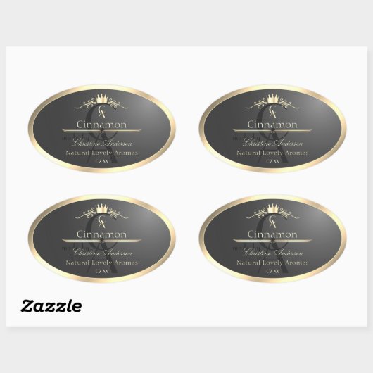 Anthracite with Gold Border Monogram Product Label (Vel)