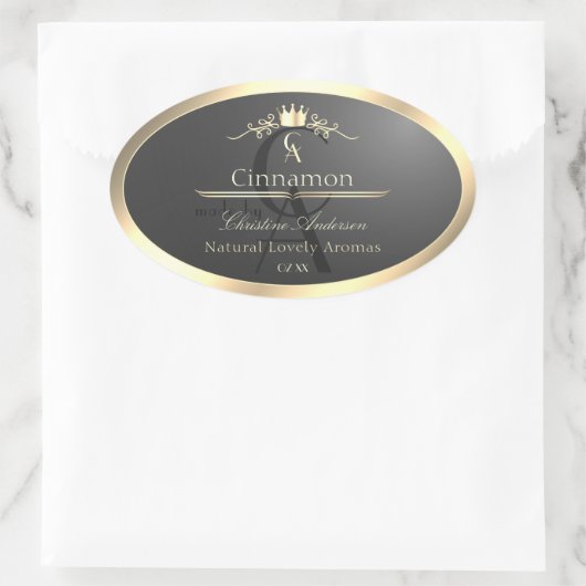 Anthracite with Gold Border Monogram Product Label (Tas)