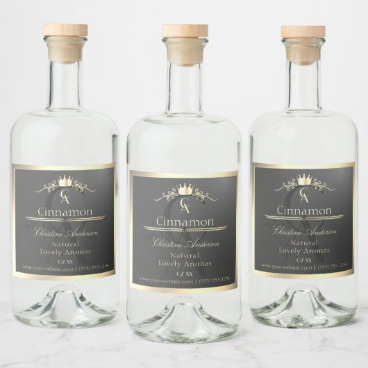 Anthracite with Gold Border Monogram Product Label Likeurfles Etiket (Flessen)