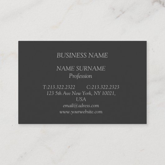 Anthrazit Visitenkarte mit grauer Schrift Visitekaartje (Achterkant)