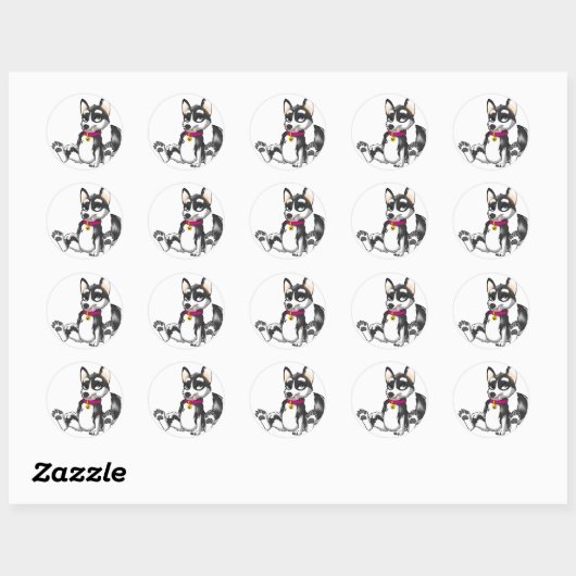 Anthro Husky Puppy Ronde Sticker (Vel)