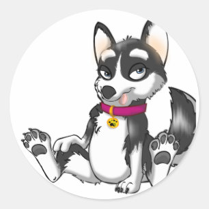 Anthro Husky Puppy Ronde Sticker