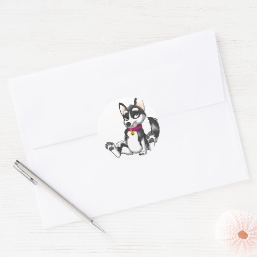 Anthro Husky Puppy Ronde Sticker (Envelop)
