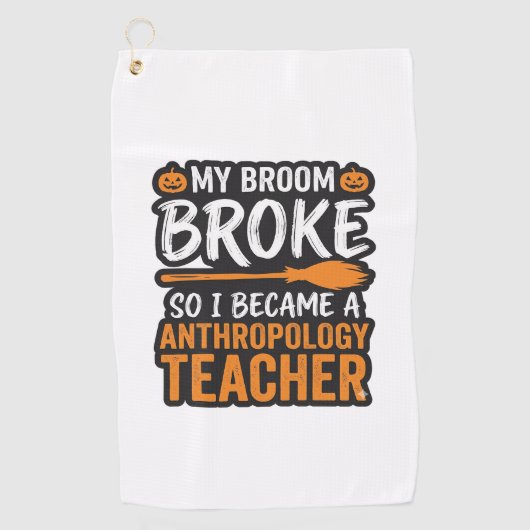 Anthropologiedocent Halloween Bezem Gebroken Golfhanddoek (Voorkant)
