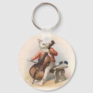 Anthropomorf Cat Plays Cello Sleutelhanger