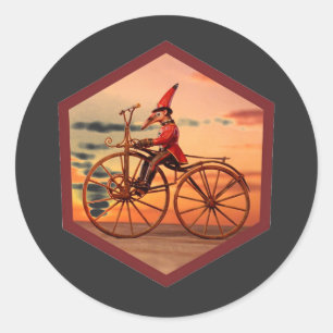 Anthropomorfe Miereneter die op een Antieke Fiets Ronde Sticker