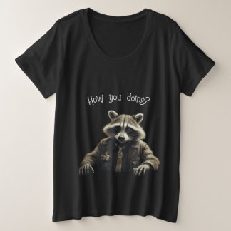 Anthropomorfe wasbeer in een motorvest grote maat t-shirt