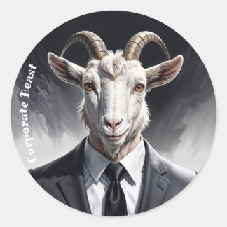 Anthropomorphic goat businessman headshot ronde sticker