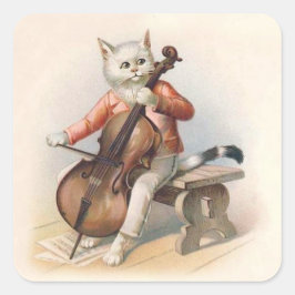 Anthropomorphic White Cat Playing Cello Vierkante Sticker