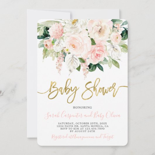 Anthurium Baby shower Girl floral Invitation Kaart (Voorkant)