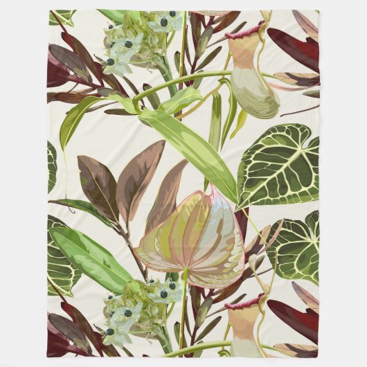 Anthurium bloemen, tulpen en tropische bladeren. fleece deken (Voorkant)
