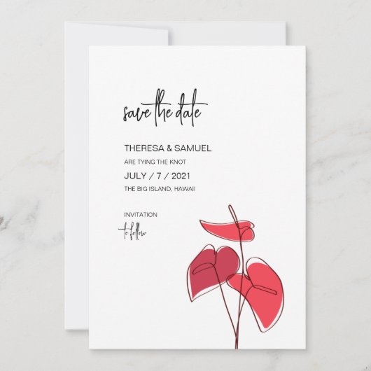 Anthurium · Bloemenlijntekening · Moderne bruiloft Save The Date (Voorkant)