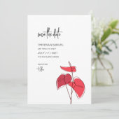 Anthurium · Bloemenlijntekening · Moderne bruiloft Save The Date (Staand voorkant)
