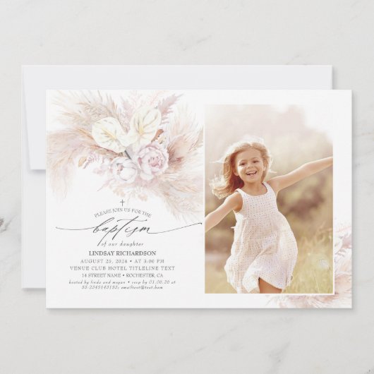 Anthurium Pampas Grass Floral Baptism Foto Kaart (Voorkant)