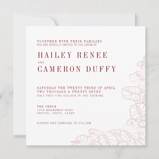 Anthurium Romantic Modern Wedding Invitation Kaart (Voorkant)