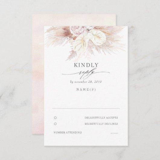 Anthuriums en Pampas Grass Bruiloft RSVP (Voorkant / Achterkant)