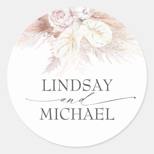 Anthuriums en Pampas Grass Elegant Exotisch Ronde Sticker (Voorkant)