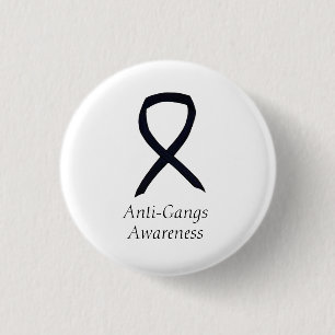 Anti-Bendes Waarschuwings Zwarte Lint Custom Speld Ronde Button 3,2 Cm