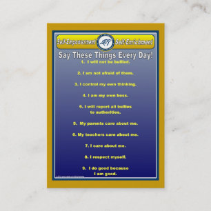 Anti-Bully Daily Affirmations Handy Wallet Card Visitekaartje