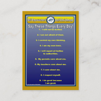 Anti-Bully Daily Affirmations Handy Wallet Card Visitekaartje