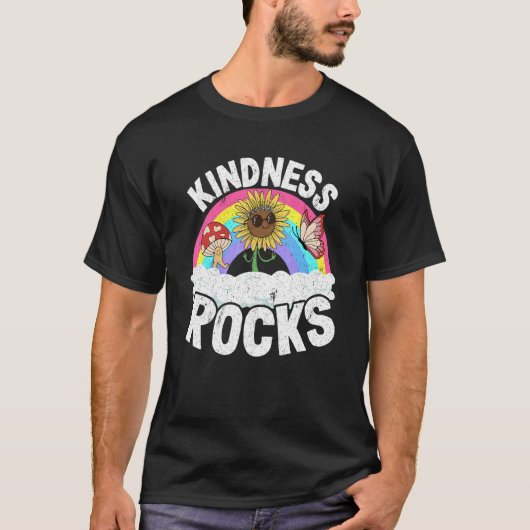 Anti Bullying Hippie Retro Teacher Rainbow Kindnes T-shirt (Voorkant)