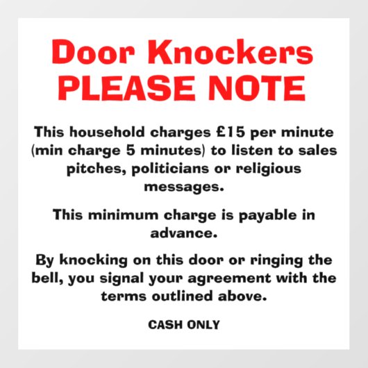 Anti-deurklokkersbord Raamsticker (Vel)