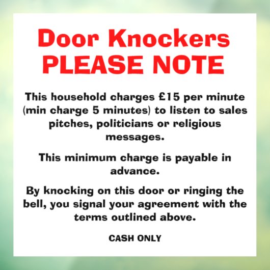 Anti-deurklokkersbord Raamsticker (Vel 3)