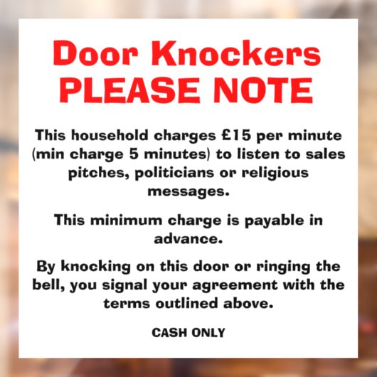 Anti-deurklokkersbord Raamsticker (Vel 2)