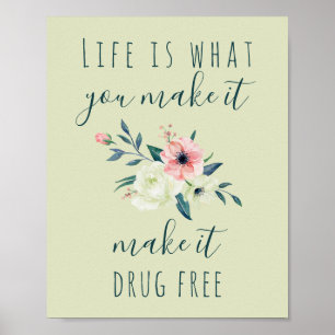 Anti Drugs Groen en Roze Bloem Bewustzijn Poster