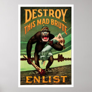 Anti-Duitse Eerste Wereldoorlog Propagandaposter V Poster