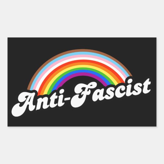 Anti-fascistische regenboog rechthoekige sticker (Voorkant)