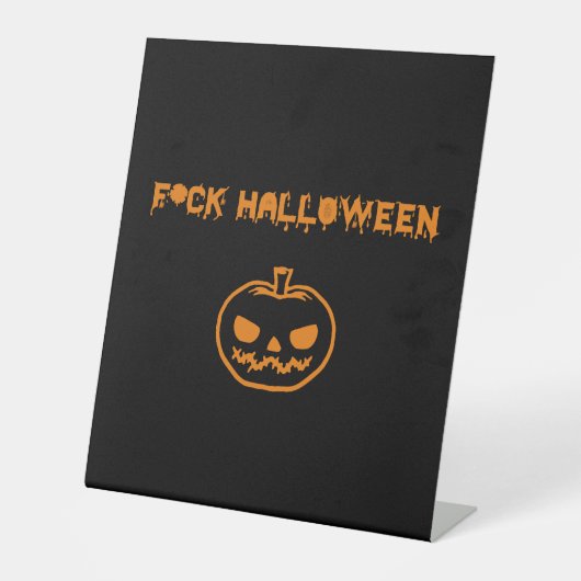Anti Halloween pompoen jack-o'-lantaarn Reclamebord Met Voetstuk (Voorkant)