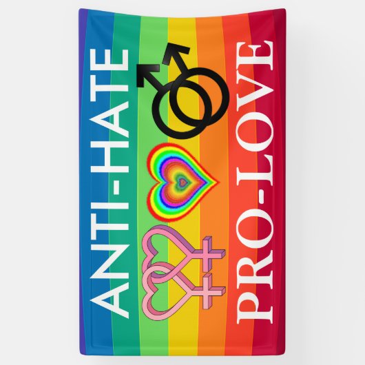 Anti-Hate Pro-Love Protest LGBT Rainbow Banner (Verticaal)