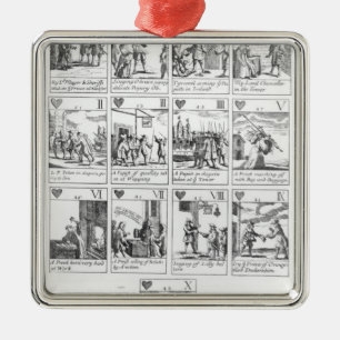 Anti-katholieke speelkaarten ter herdenking van metalen ornament