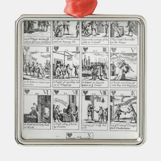 Anti-katholieke speelkaarten ter herdenking van metalen ornament (Voorkant)