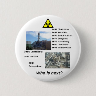 Anti-nucleaire machtsknoop "Wie is de volgende?" Ronde Button 5,7 Cm