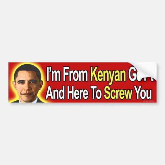 Anti-Obama: "Ik kom uit Kenyan Gov" bumpersticker (Voorkant)