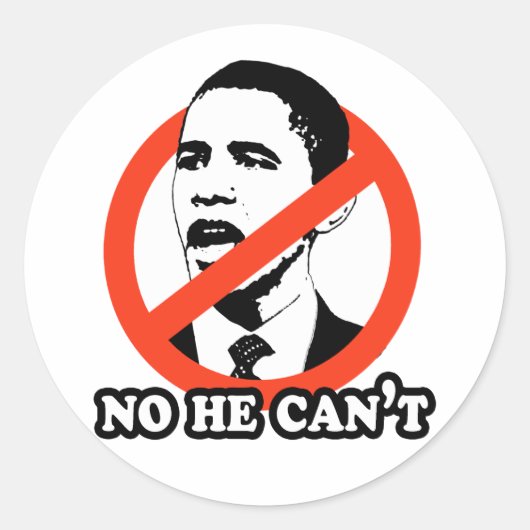 ANTI-OBAMA / NEE HIJ KAN NIET T-SHIRT RONDE STICKER (Voorkant)