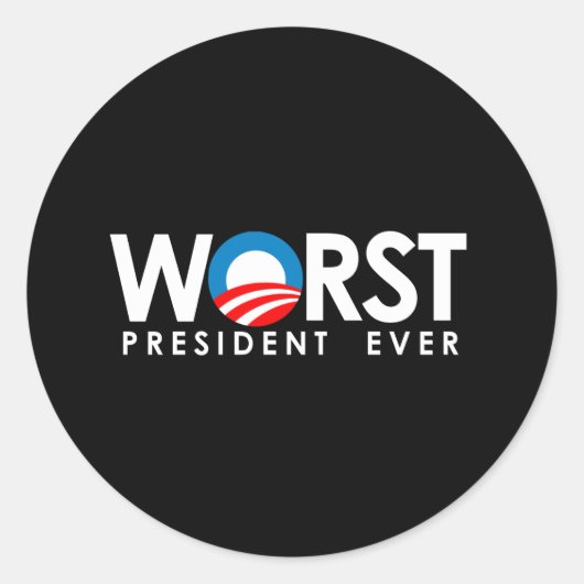 Anti-Obama - Slechtste President ooit wit Ronde Sticker (Voorkant)