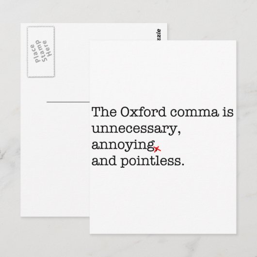 Anti-Oxford Comma Briefkaart (Voorkant / Achterkant)