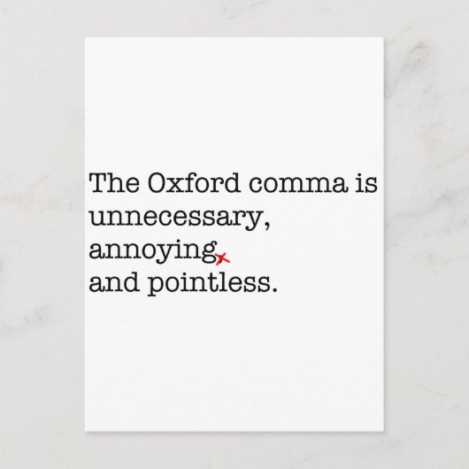 Anti-Oxford Comma Briefkaart (Voorkant)